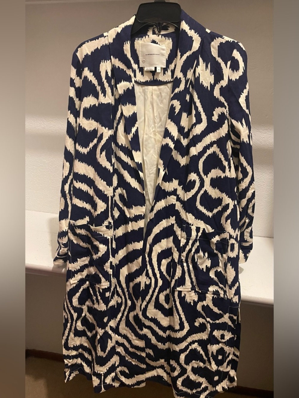 EUC Anthropologie Ikat Duster Blazer/ kimono Size XS(fits Like A Small) Blue